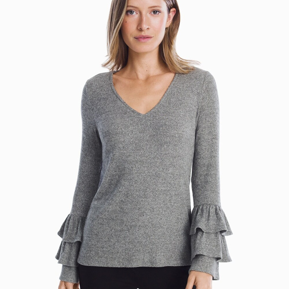 White House Black Market Sweaters - WHBM V-neck Ruffle Knit Sweater